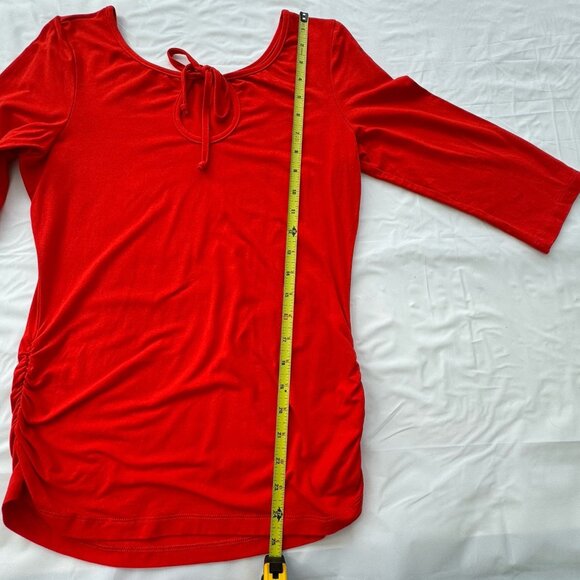 Luc Fontaine women Top Red Ruched Sides, 3/4 Sleeves, Keyhole Neckline Size 6 - Picture 8 of 15